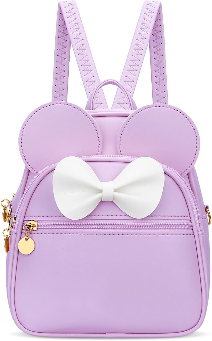 KKXIU Girls Initial Bowknot Cute Mini Backpack for Toddler, Travel Small Girl Backpacks, Personalized Valentine's Day Gifts for Little Girls and Kids(Purple)