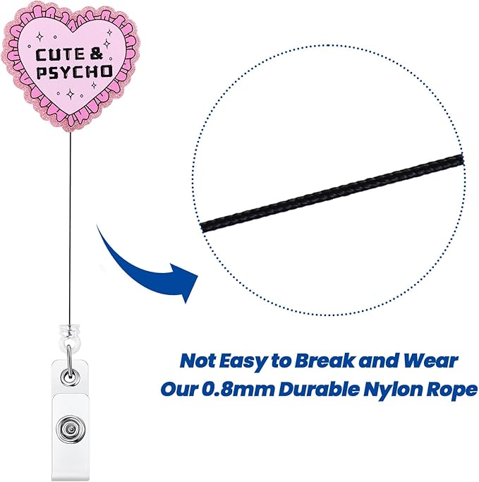 Cute & Psycho Funny Nurse Badge Reel, Pink Retractable ID Card Badge Holder, Name Tag Medical Badge Buddy for RN MA CNA PCA OB/GYN Pediatric Nurse Student Healthcare Friends Workers, Coworker Gifts
