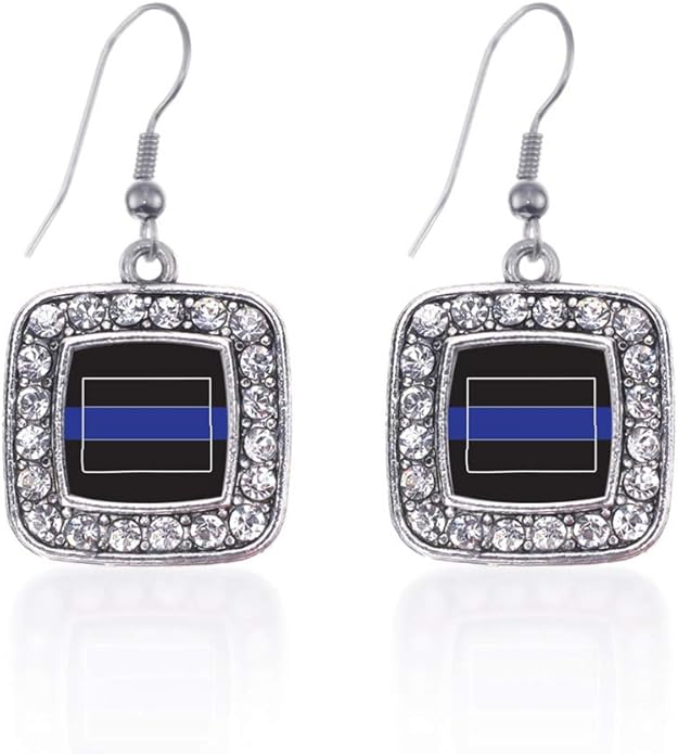 Inspired Silver - Silver Square Charm French Hook Drop Earrings with Cubic Zirconia Jewelry