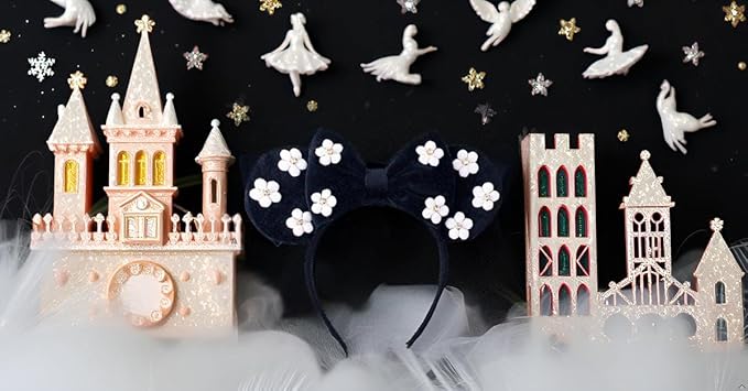 KARETT Sequins Mouse Ears Headband With Glitter Bow Princess Party Decorations For Girls Women