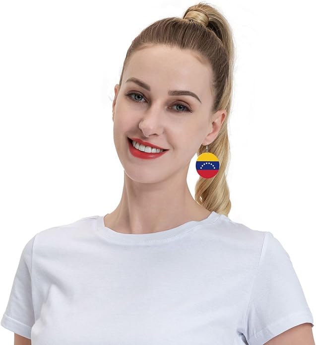 Round Faux Leather Earrings for Women Lightweight Double-Side Printed Drop Dangle Earring for Festival Party Gift
