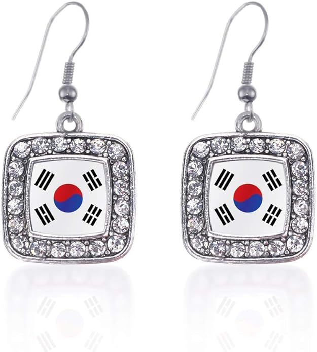 Inspired Silver - Silver Square Charm French Hook Drop Earrings with Cubic Zirconia Jewelry