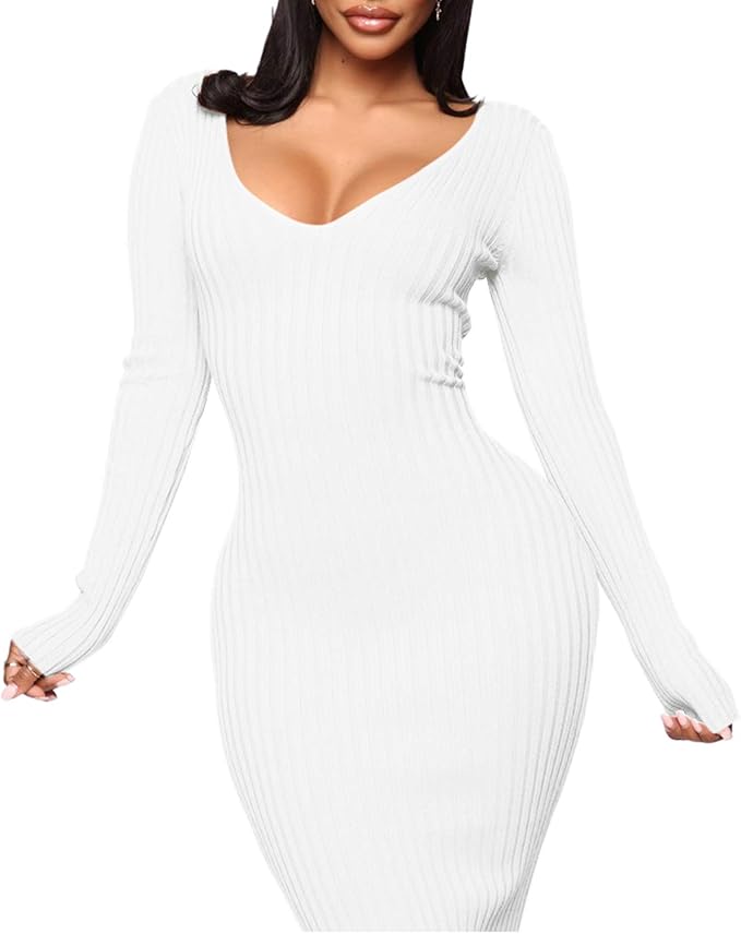 SheKiss Women's Off Shoulder Long Sleeves Bodycon Sweater Dress Sexy Knit Slim Cardigans