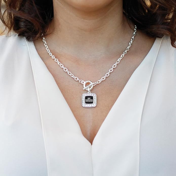 Inspired Silver - Silver Square Charm 18 Inch Necklace with Cubic Zirconia Jewelry