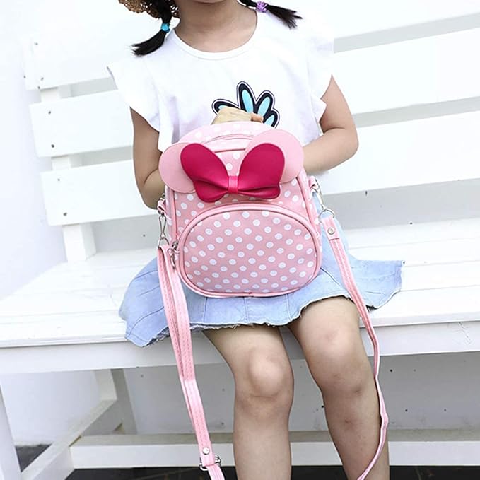 Voikukka Cute Mini Mouse Backpack for Toddler Girls Leather Kid Crossbody Bag Small Kids Mini Backpack Pink Toddler Cross Body Purse Travel Toys Baby Girl Backpacks