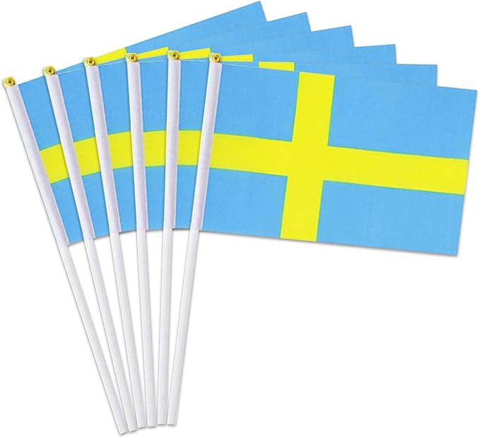 Sweden Flag Small Swedish Flag 12 Pack Mini Hand Held Swedish Flags on Sticks for Party Parades Sports Events Patriotic Holiday Decorations