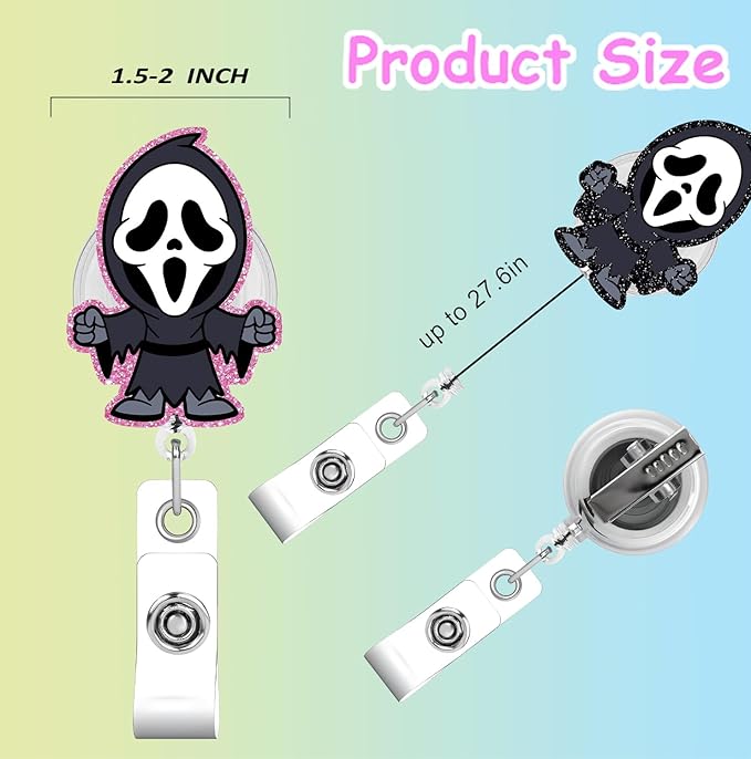 Horror Ghost Halloween Badge Reels Retractable Funny Cute Badge Holder with Badge Reel ID Clip Name Tag Card Tag Card Badge Clip Acrylic Accessories Gifts Nurse