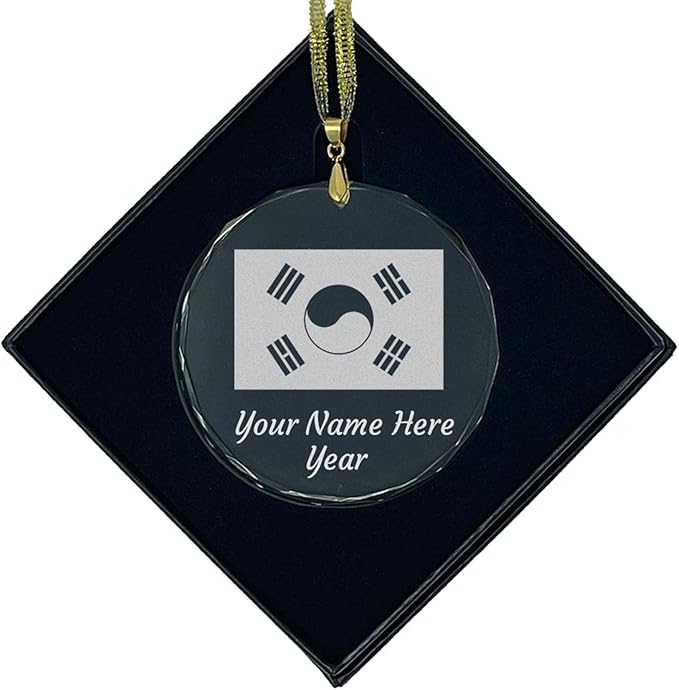 LaserGram Personalized Glass Christmas Ornament, Flag of South Korea, Custom Laser Engraved Gift Idea (Round Shape)