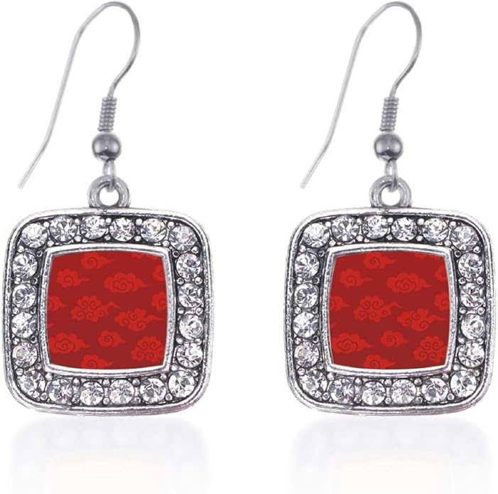 Inspired Silver - Silver Square Charm French Hook Drop Earrings with Cubic Zirconia Jewelry