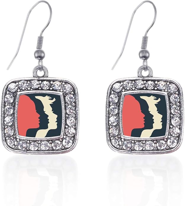 Inspired Silver - Silver Square Charm French Hook Drop Earrings with Cubic Zirconia Jewelry
