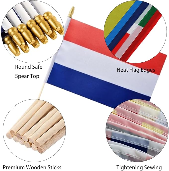 GSYLPFT 12 Pack Netherlands Flags on Sticks Dutch Small Mini Hand Held Flags for Office Classroom Holiday Party Decorations