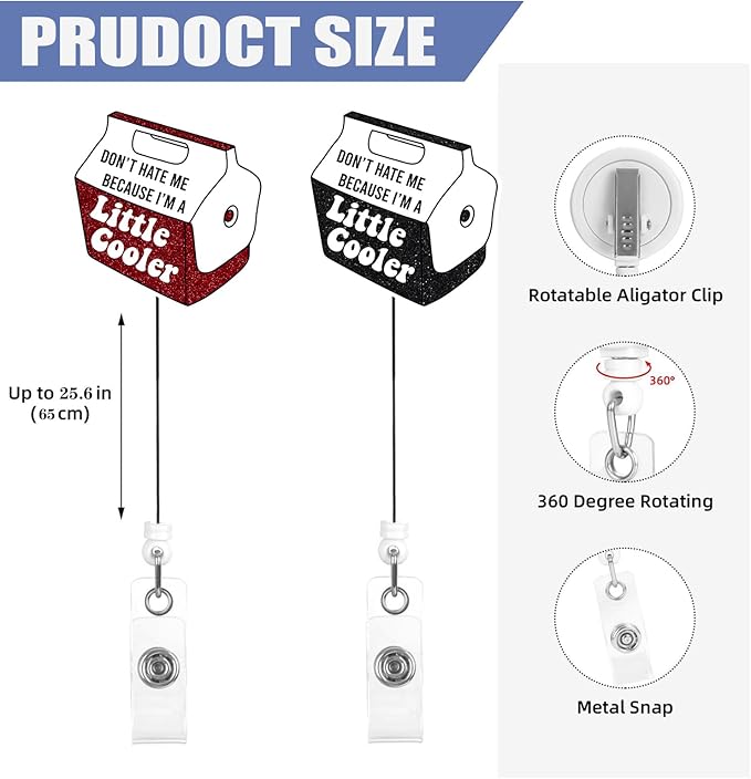 2 Pcs Don't Hate Me Because I'm A Little Cooler Badge Reel - Retractable ID Holder with Alligator Clip& Nylon Cord | AcrylicClip for Nurse Nurses Office Worker Teacher Student