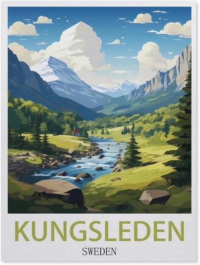 Jigsaw Puzzle 1000 Piece，Kungsleden Sweden Vintage Travel Poster，Paper Jigsaw Puzzle for Kids Adult, Puzzle Game Toys Gift for Wall Decoration（50x70cm）-BH52