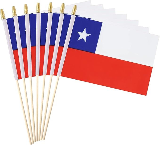 GSYLPFT 12 Pack Chile Flags on Sticks Chilean Small Mini Hand Held Flags for Office Classroom Holiday Party Decorations