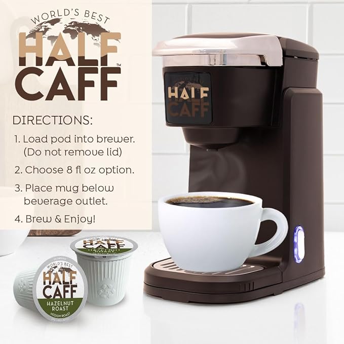 World's Best Half Caff Hazelnut Coffee Pods, 18 ct, Medium Roast Flavored Coffee in Recyclable Single Serve Pods – 100% Arabica Beans, Compatible with Keurig K Cups Maker