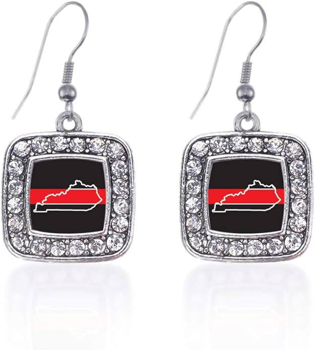 Inspired Silver - Silver Square Charm French Hook Drop Earrings with Cubic Zirconia Jewelry