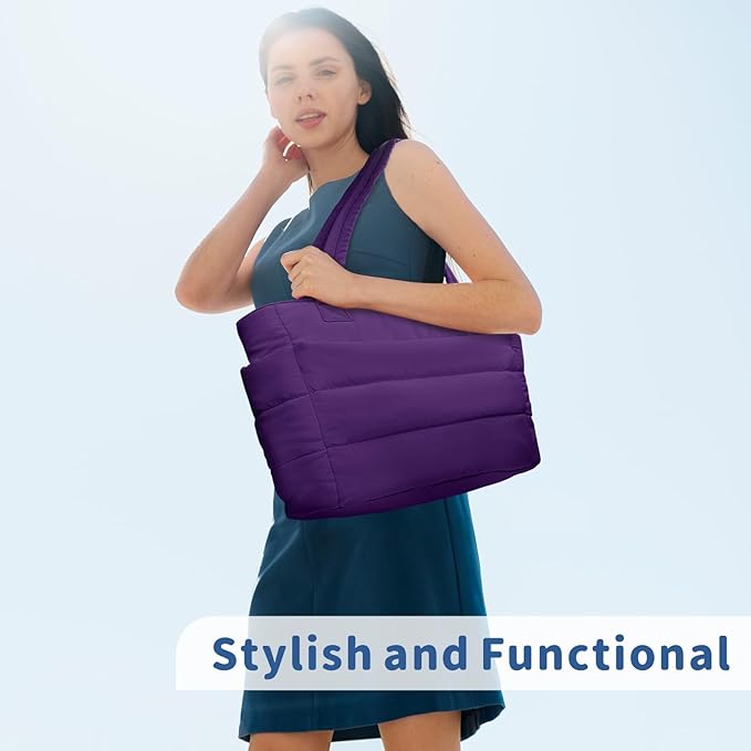 TOPDesign Puffer Tote Bag for Women, Lightweight Puffy Handbag with Compartments, Quilted Shoulder Bag for Work, Travel, Gym