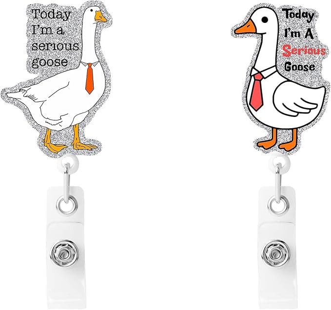2 Pcs Serious Funny &Goose Badge Reel- Retractable ID Holder with Alligator Clip& Nylon Cord | AcrylicClip for Nurse Nurses Office Worker Teacher Student
