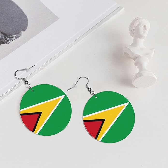 Round Faux Leather Earrings for Women Lightweight Double-Side Printed Drop Dangle Earring for Festival Party Gift