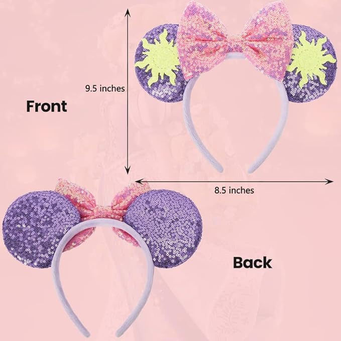ETLUK Mouse Ears Headband, Princess Mouse Ears Bow Headbands for Women Girls, Cosplay Accessories Party Decorations (Purple)