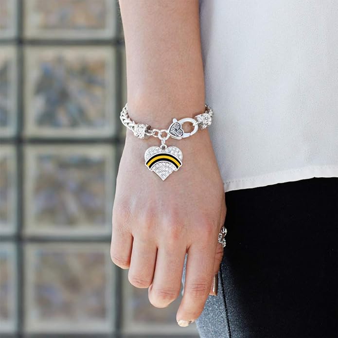 Inspired Silver - Silver Pave Heart Charm Bracelet with Cubic Zirconia Jewelry