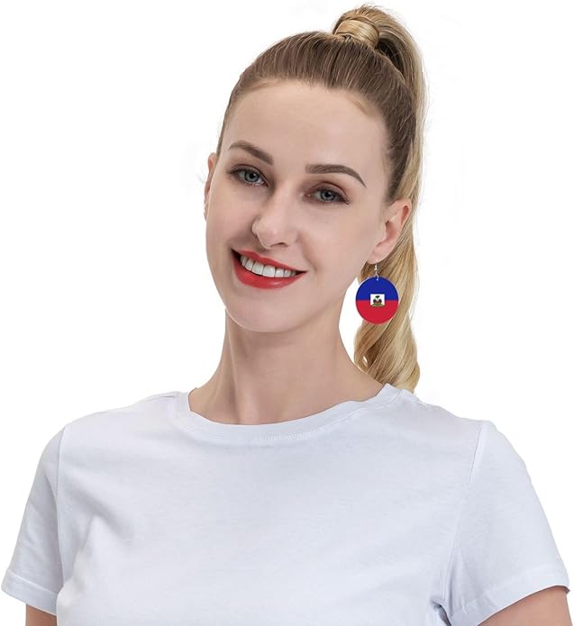Round Faux Leather Earrings for Women Lightweight Double-Side Printed Drop Dangle Earring for Festival Party Gift