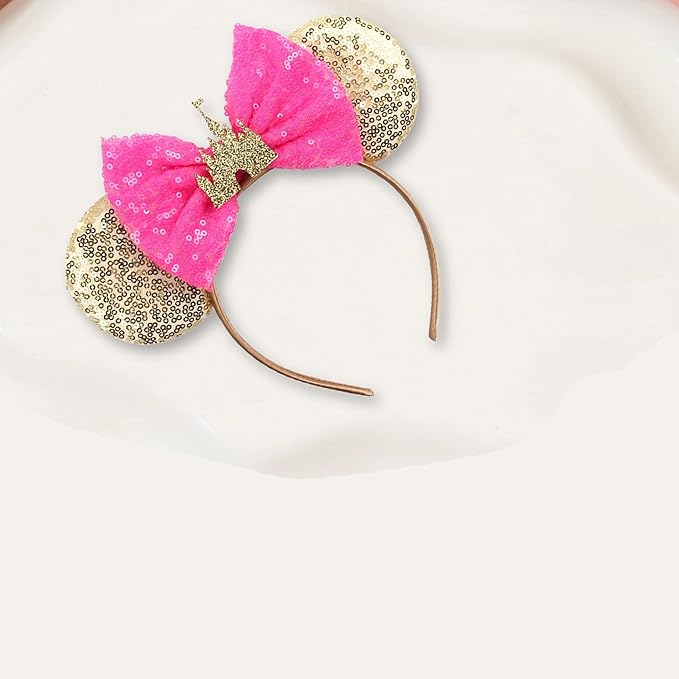 Sequin Mouse Ears Headbands for Women Girls Boys, Glitter Bows Headband for Kids Adults Birthday Party Costume Halloween