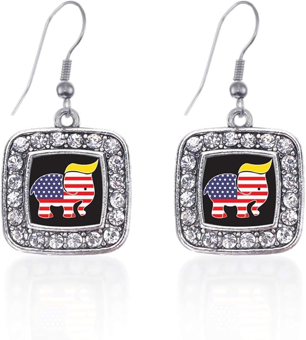 Inspired Silver - Silver Square Charm French Hook Drop Earrings with Cubic Zirconia Jewelry