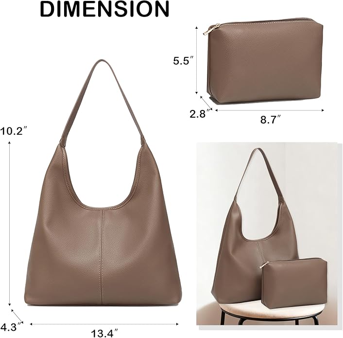 Hobo Bag for Women, Easygoing Soft Vegan Leather Shoulder Handbag Tote Purse, Spacious Work Tote, Crossbody Bag for Daily Use