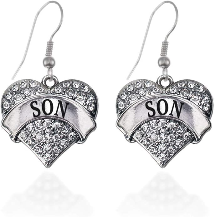 Inspired Silver - Silver Pave Heart Charm French Hook Drop Earrings with Cubic Zirconia Jewelry