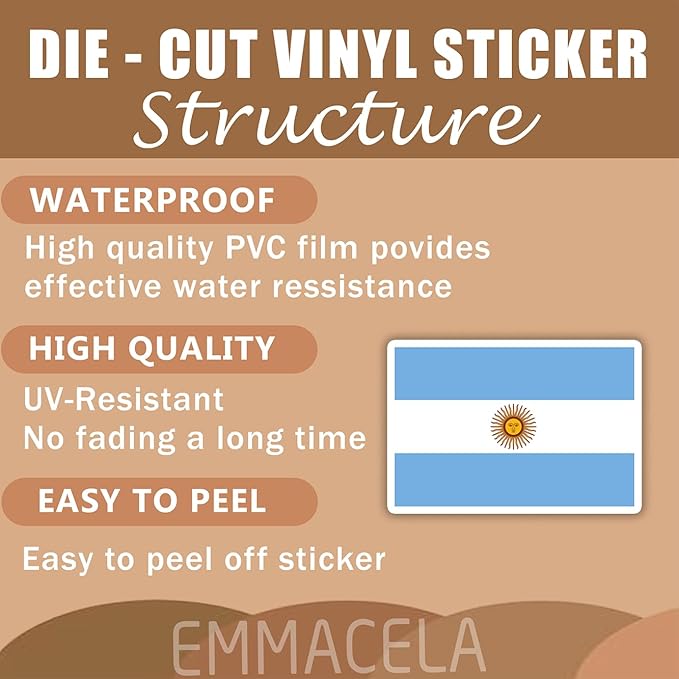 (3PCS) Argentina Flag stickers, Countries Flag Stickers - Waterproof Vinyl Decals For Laptops, Tumblers, Water Bottles, Books, Scrapbooks, Size 3 x 2 Inch
