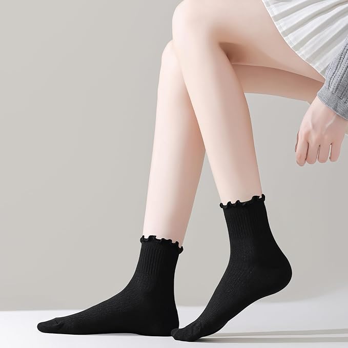 ANDERE ARTE Womens Ruffle Ankle Socks Cute Lettuce Edge Crew Socks for Women
