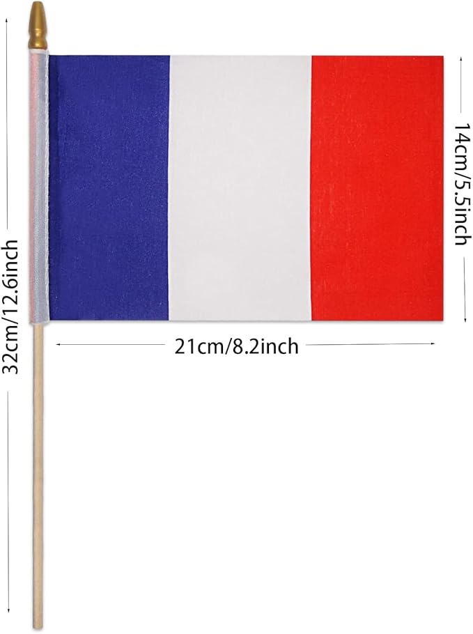 GSYLPFT 12 Pack French Flags on Sticks France Small Mini Hand Held Flags for Office Classroom Holiday Party Decorations