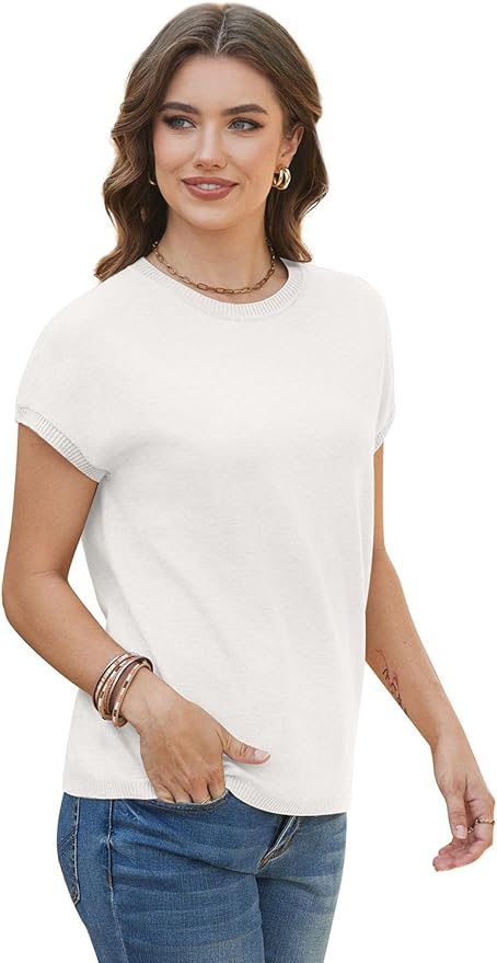 WIHOLL Short Sleeve Sweater for Women Summer Tops Crew Neck Fashion Clothing Tshirts Shirts Travel Outfits Dressy Casual