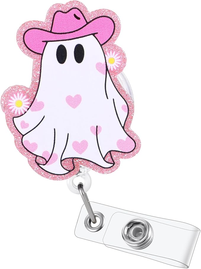 Cowboy Ghost Funny Christmas Badge Reel | Cute Retractable ID Card Badge Holder | Name Tag Work Badge Clip for RN LPN CNA MA ER Night Shift Nurse Nursing Student Doctor | Nurse Gifts | Acrylic