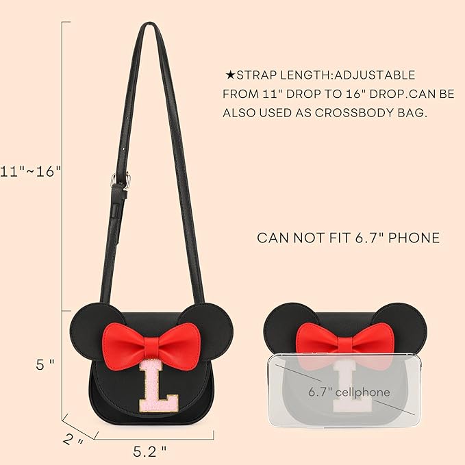 mibasies Toddler Purse Girl Gifts: Girls Birthday Gifts for 3-8 - Toys for Ages 2-4 Girls Mouse Ears Purse, Black, Letter L