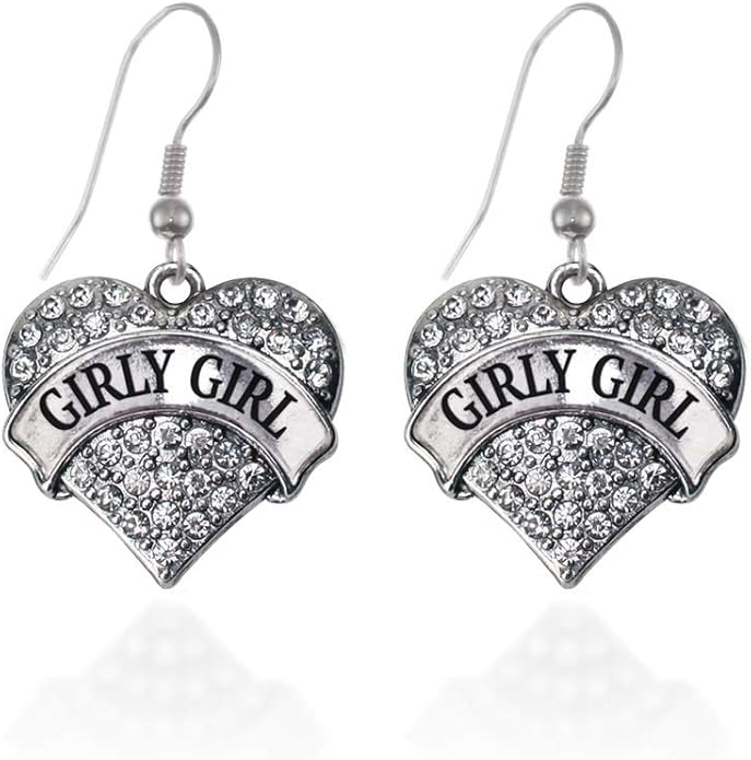 Inspired Silver - Silver Pave Heart Charm French Hook Drop Earrings with Cubic Zirconia Jewelry