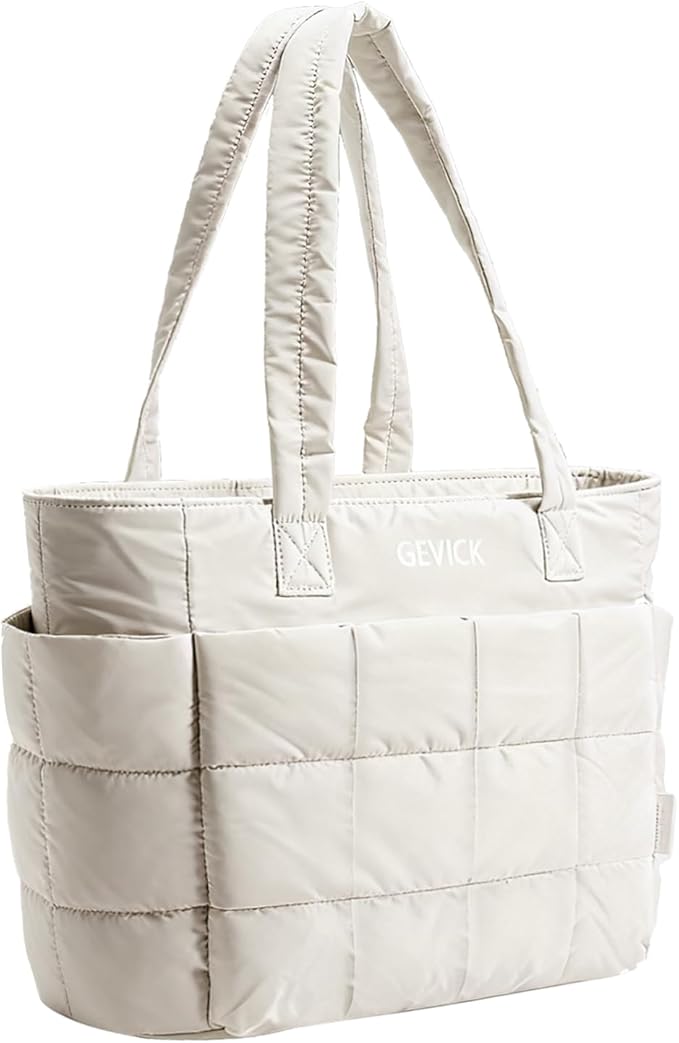 Expandable Tote Bag for Women, Lightweight Puffy Tote Bag with Compartments Quilted Shoulder Bag,