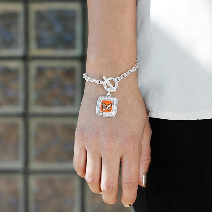 Inspired Silver - Silver Square Charm Toggle Bracelet with Cubic Zirconia Jewelry