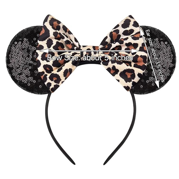 RAZKO Mouse Ears Headband, Sequin Leopard Mice Ears Hairband Animal ears Headband for Women Girls Hair Accessories (Leopard)