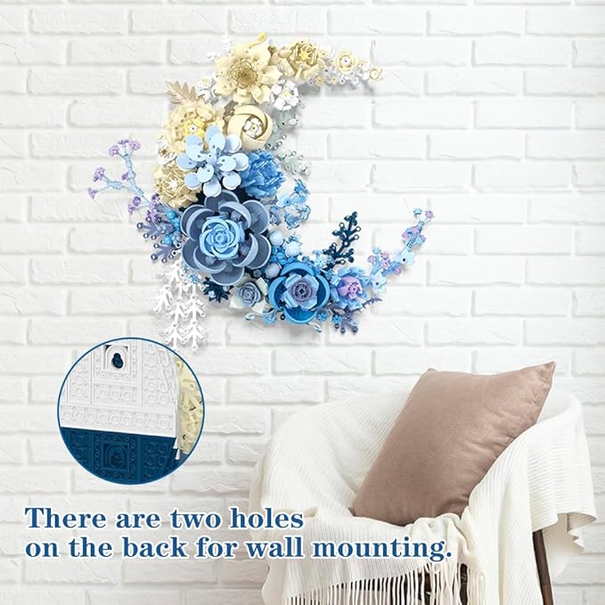 LUOGFYNI Wall Mountable Building Block Flower Set, Simulated Artificial Flowers Moon Models, Unique Home Décor, Adult Collection, Valentine's Day Gifts for Girls, Standard Particles 934 PCS (JJ9094)
