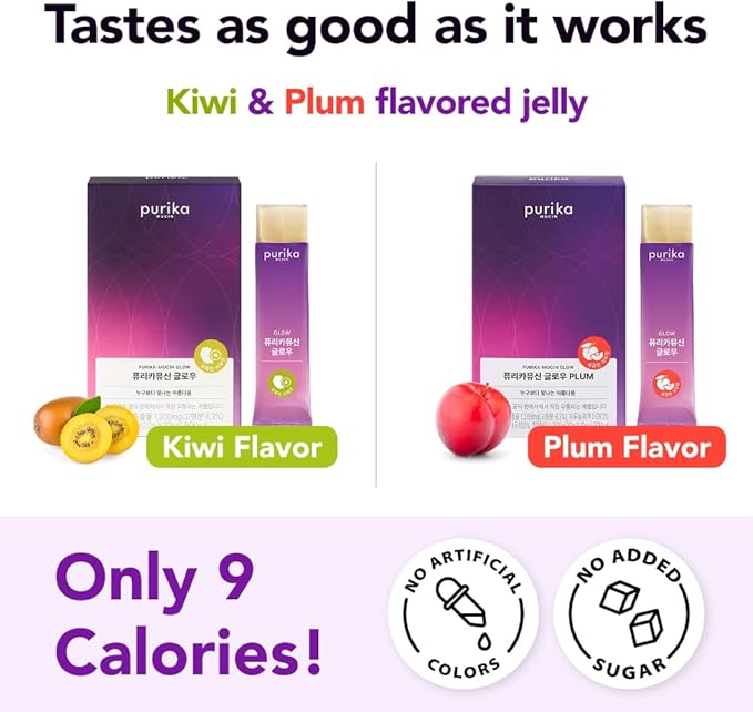 PURIKA MUCIN Glow, 1200mg Snail Mucin Supports Skin Elasticity, Collagen Peptides Jelly Stick, Kiwi Flavor, Biotin, Vitamin C, Hyaluronic Acid, Prebiotics, Korean Skin Care, 10 Sticks
