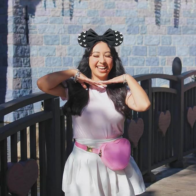 Trnerm Black Fuzzy Mouse Ears Headband for Women, Cute Beads Headband with Bows，Halloween Costume Accessory
