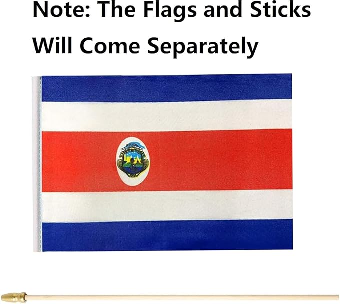 GSYLPFT 12 Pack Costa Rica Flags on Sticks Costa Rican Small Mini Hand Held Flags for Office Classroom Holiday Party Decorations