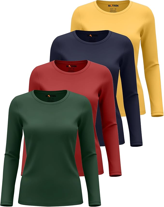 4 Pack Women's Underscrub Shirts Nurse Undershirts Long Sleeve Crewneck Slim Fit Tops Soft Stretchy Basic Tee