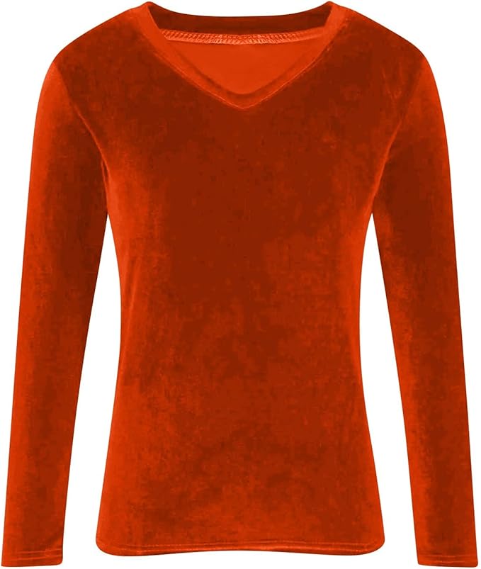 Velvet Tops for Women Dressy Casual V Neck Shirts Loose Fit Vintage Long Sleeve Velour Blouse Solid Holiday Party Outfits