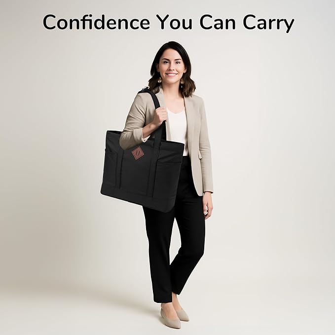 Women Work Tote, Daily Commute, Office Tote, with Laptop Sleeve, Zipper Closure, with Silver Foil Pocket, Easy Access Multiple Pockets, Large Size 22L