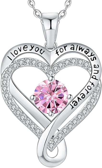 Jewelry for Women Wife Infinity Heart Birthstone I Love You Necklace S925 Anniversary Women Necklaces for Her Wife Birthday Gift Ideas, Birthday Present for Girlfriend Mom Daughter Sterling Silver