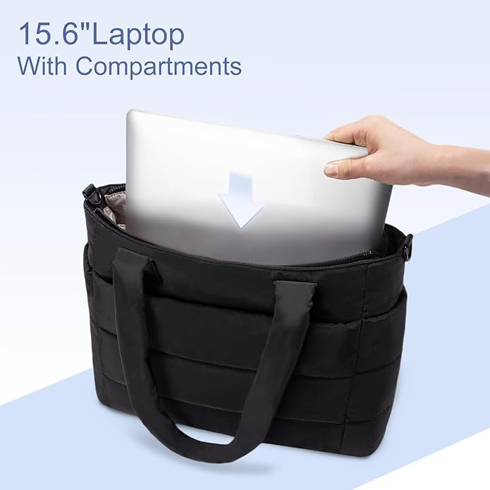 Tote Bag for Women Puffer Tote Bag Large Nurse Bags Shoulder Handbag with Zipper for Work Travel