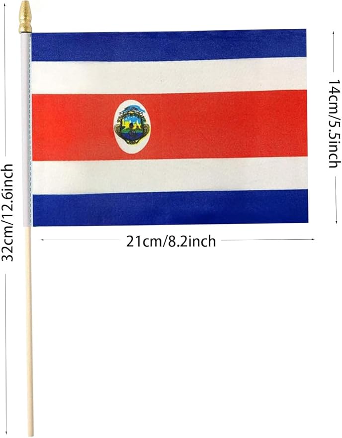 GSYLPFT 12 Pack Costa Rica Flags on Sticks Costa Rican Small Mini Hand Held Flags for Office Classroom Holiday Party Decorations
